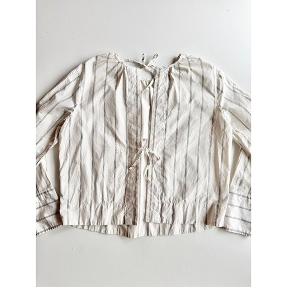 EVERLANE Ivory Striped Cotton Poplin Open Back Breeze Shirt Blouse, Size XS - Picture 13 of 16